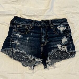 American Eagle Outfitters Dark Blue Distressed Jean Shorts